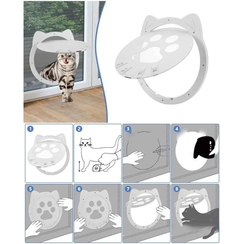 Magnetic Self-Closing Cat Flap for Screen Doors and Windows - Lockable Pet Door