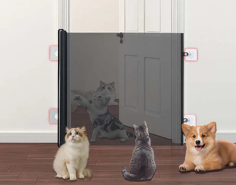 Retractable Cat Safety Gate - Breathable Mesh Pet Barrier for Doorways and Stairs