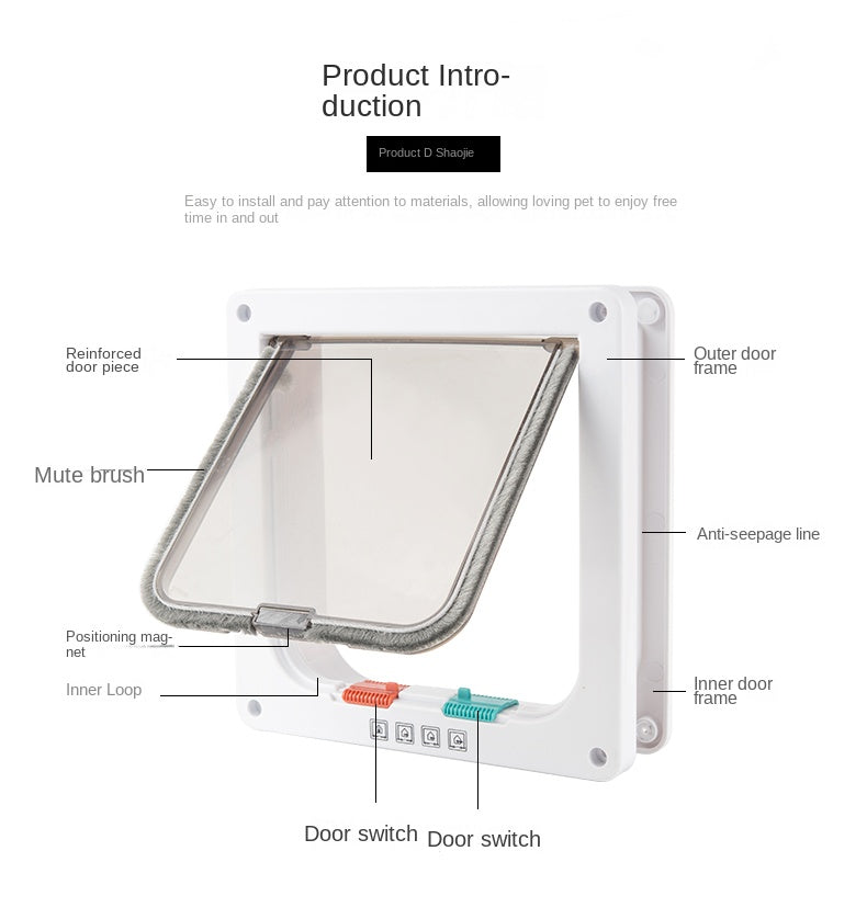 Cat Flap Door with 4-Way Lock - Small/Large Security Pet Door for Cats & Small Dogs