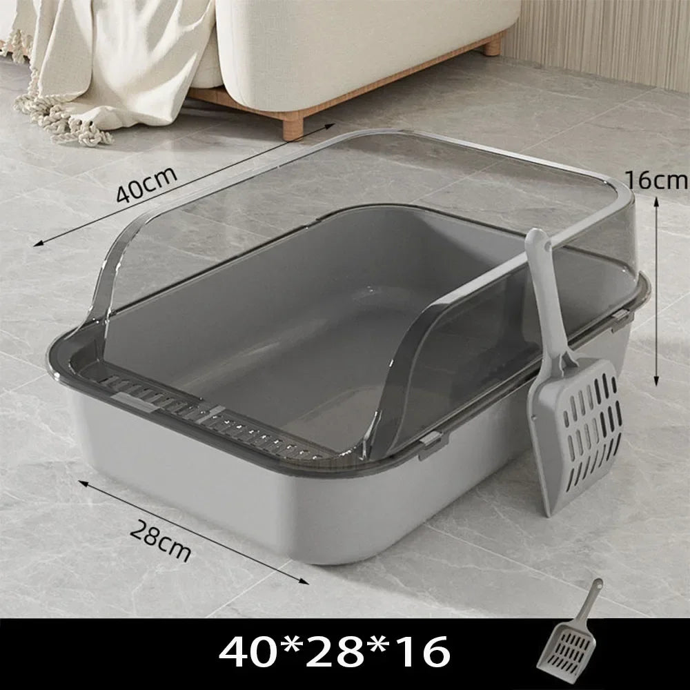 Large Open Cat Litter Box - High-Sided Anti-Splash Design with Easy-Clean Plastic Construction
