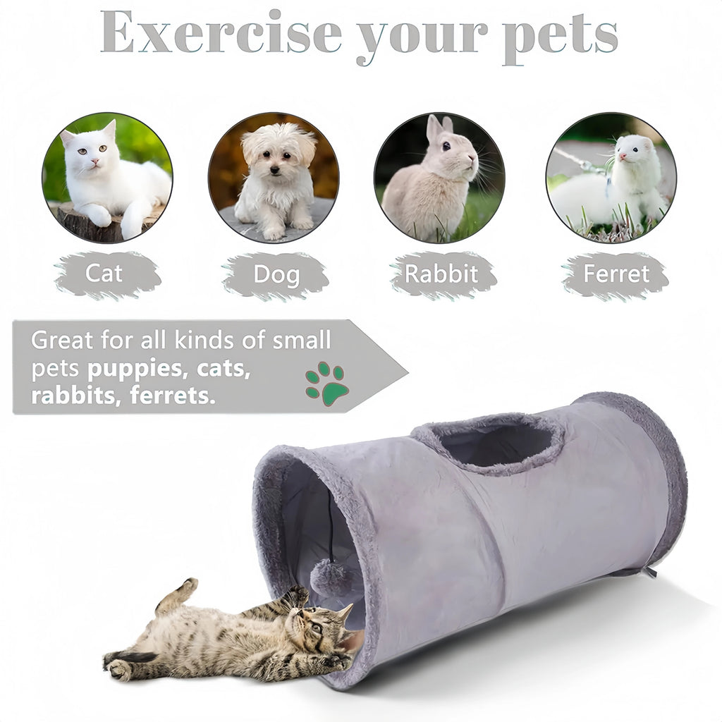 Collapsible Cat Tunnel - Interactive Play & Hide Toy for Cats, Kittens & Small Pets | Suede Finish | 2-Way & 3-Way Options Available