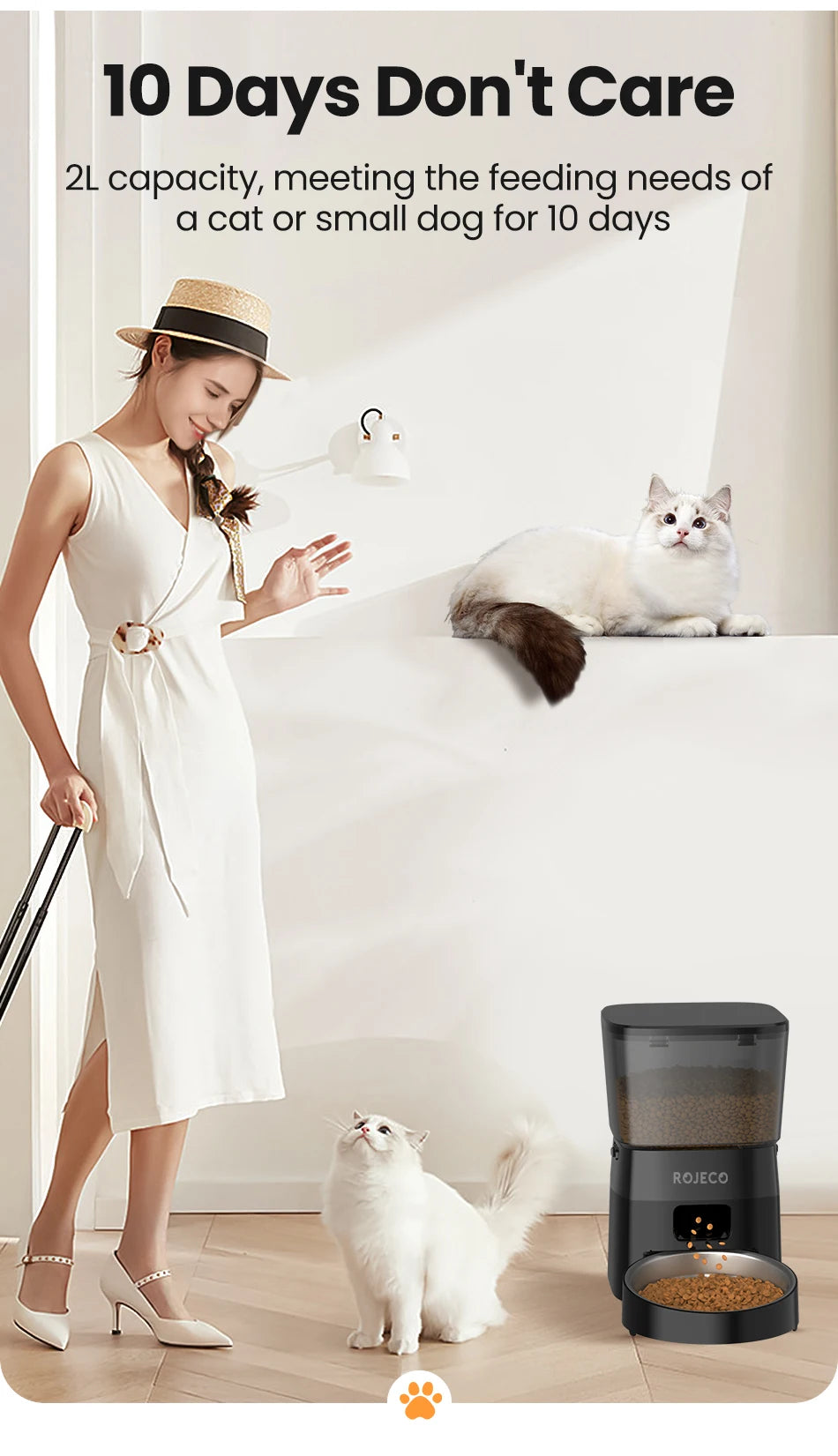 ROJECO Automatic Cat Feeder with Programmable Timer - Smart Dry Food Dispenser for Cats or Small Dogs