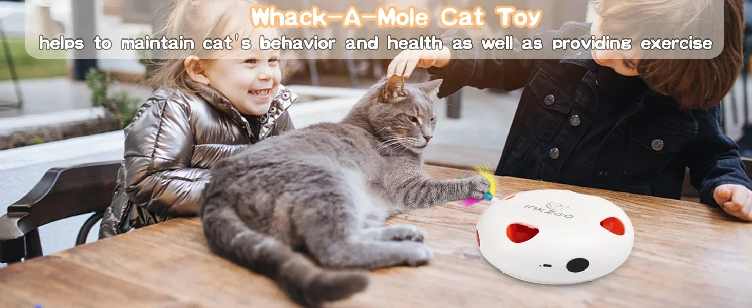 Interactive Whack-a-Mole Cat Toy - 7 Hole Automatic Feather Game for Indoor Cats