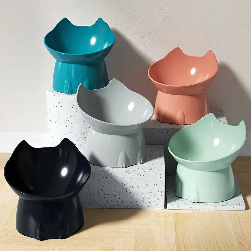 Ergonomic Raised Cat Bowl - Anti-Tip Tilted Feeding Dish for Comfortable Dining & Neck Protection