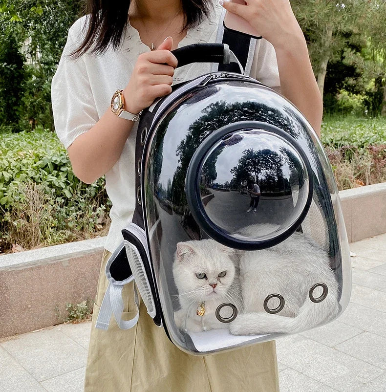 Transparent Space Capsule Cat Backpack - Breathable Pet Carrier with Panoramic Window & Ventilation System