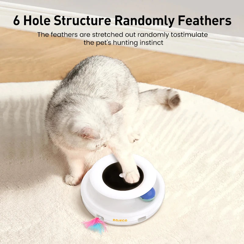 ROJECO 2-in-1 Automatic Toy with Interactive Feather Wand and Ball Launcher - 5 Play Modes for Indoor Cats
