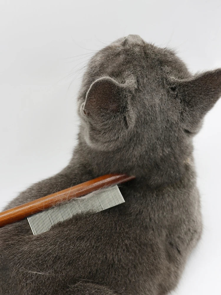 Professional Wooden Pet Grooming Comb - Fine-Tooth Dematting Tool for Long-Haired Cats & Dogs