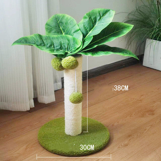 Tropical Paradise Cat Tree - Natural Sisal Scratching Post with Hanging Fruit Toys & Lush Foliage