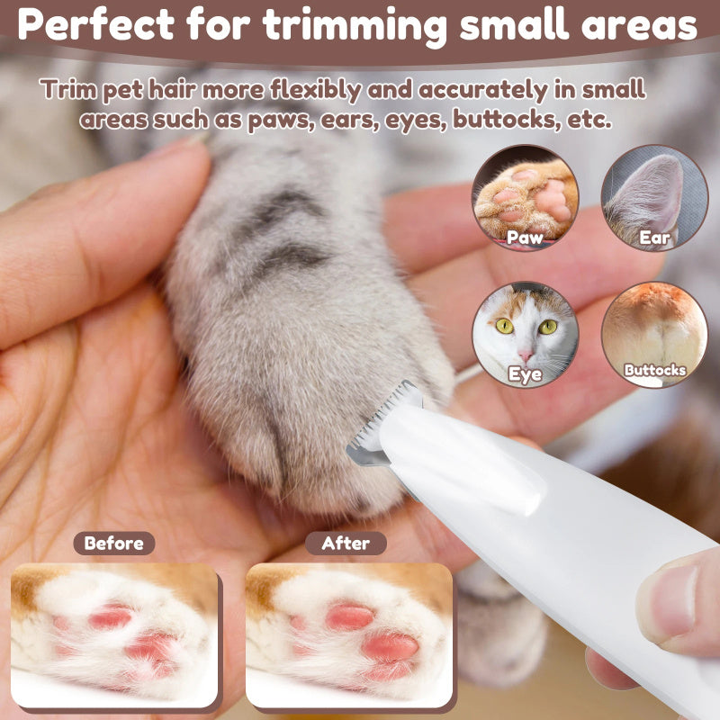 Professional Cat Paw & Precision Trimmer with LED Light - Cordless Pet Grooming Tool