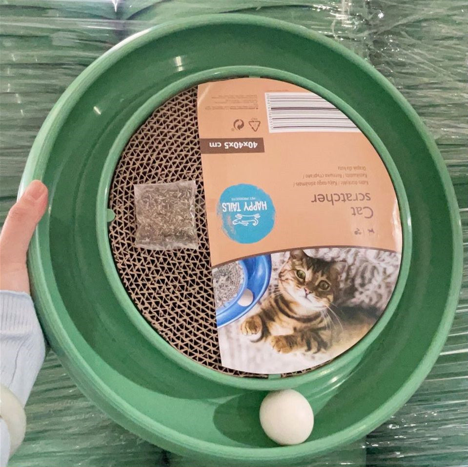 Interactive Cat Scratcher Bowl with Rolling Ball Toy - Circular Scratching Pad & Play Station