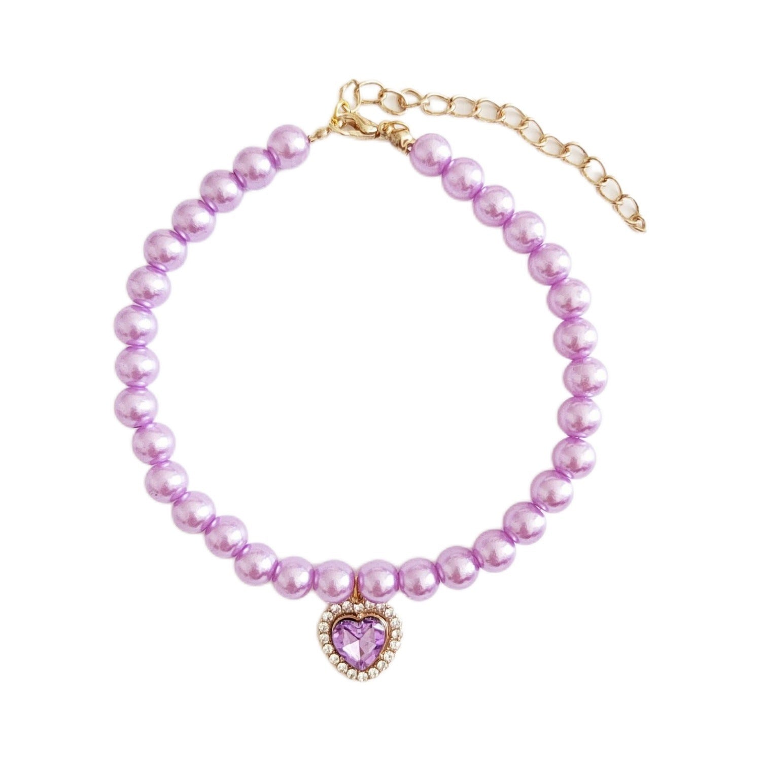 Luxury Pearl Cat Collar with Crystal Heart Pendant - Elegant Designer Collar in 4 Colors