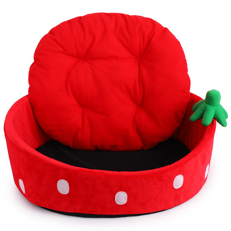 Adorable Strawberry Cat Bed - Plush Round Nest with Removable Cushion for Ultimate Cat Comfort