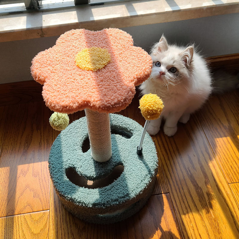 Interactive Cat Scratching Post - Flower Design with Multiple Play Features