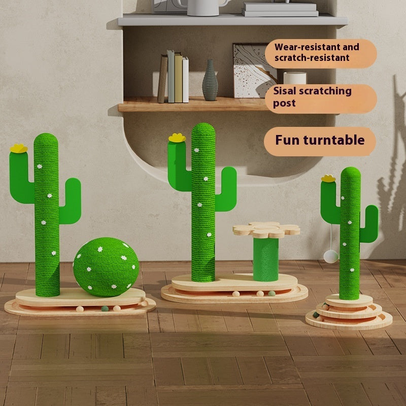 Cactus Cat Scratching Post - Multi-Level Solid Wood Tower with Interactive Toys