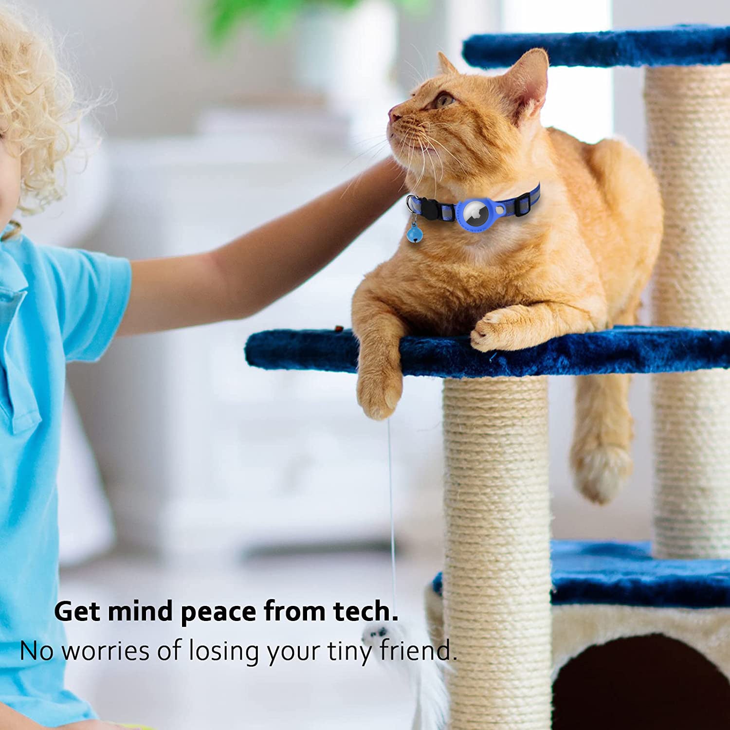 AirTag Cat Collar with Breakaway Safety Buckle - Reflective Adjustable Collar with Bell and Secure Tracker Holder