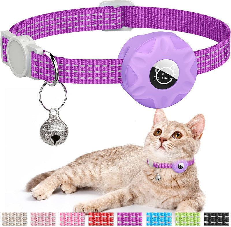 Reflective Cat Collar with AirTag Holder - Adjustable Safety Collar with Bell and Breakaway Buckle