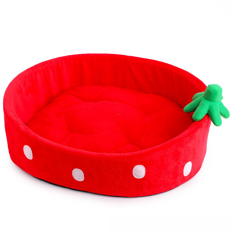 Adorable Strawberry Cat Bed - Plush Round Nest with Removable Cushion for Ultimate Cat Comfort