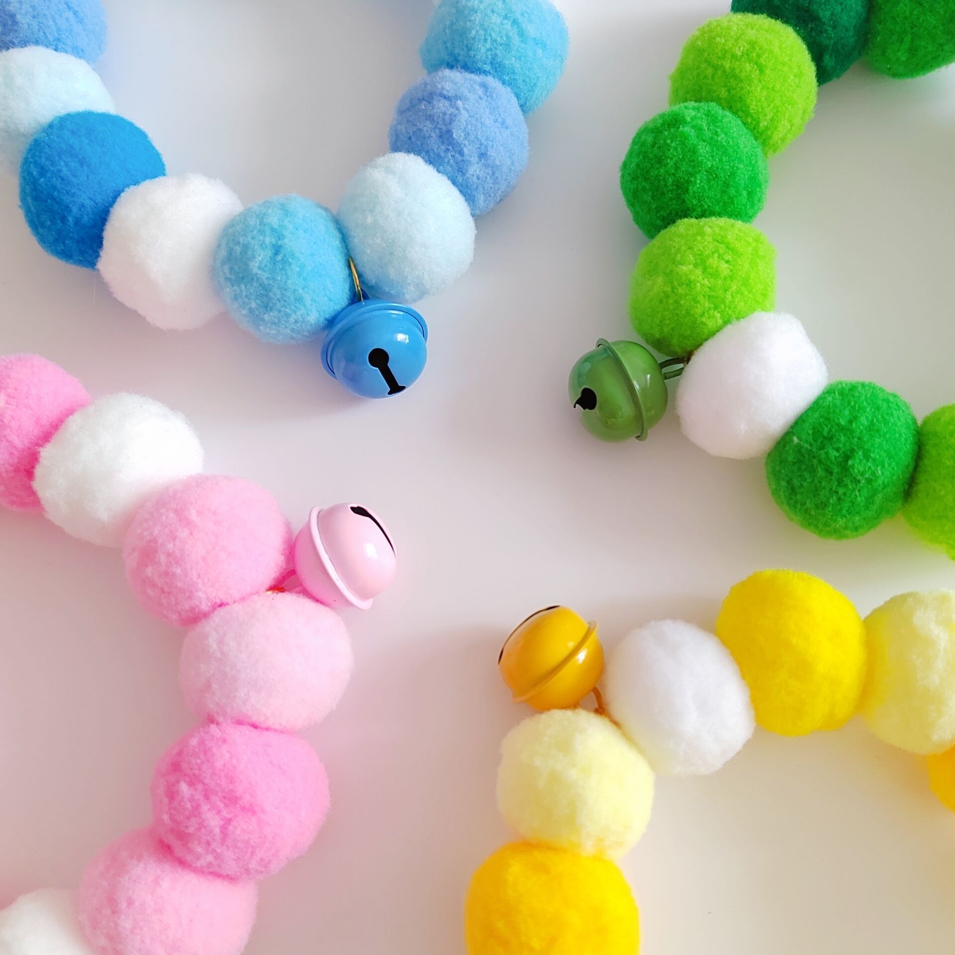 Adorable Pom Pom Cat Collar with Bell - Fluffy Gradient Color Party Collar