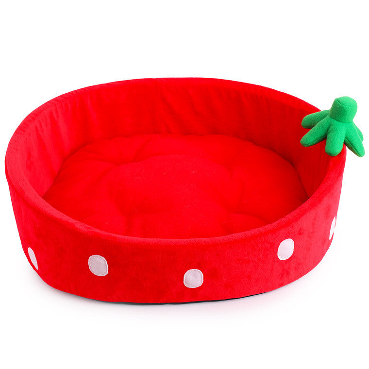 Adorable Strawberry Cat Bed - Plush Round Nest with Removable Cushion for Ultimate Cat Comfort
