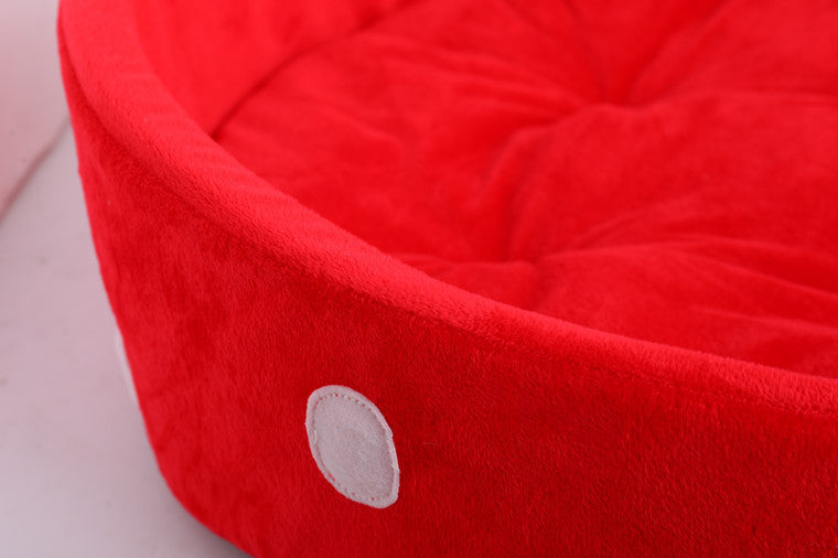 Adorable Strawberry Cat Bed - Plush Round Nest with Removable Cushion for Ultimate Cat Comfort