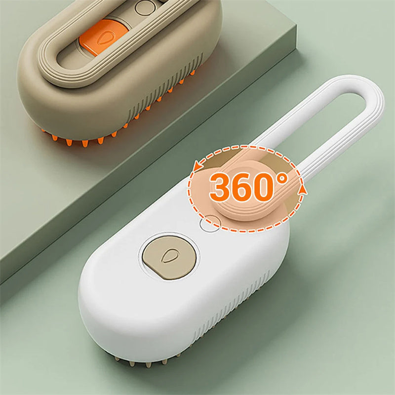 USB Rechargeable Steam Cat Grooming Brush - 3-in-1 Electric Deshedding & Massage Tool