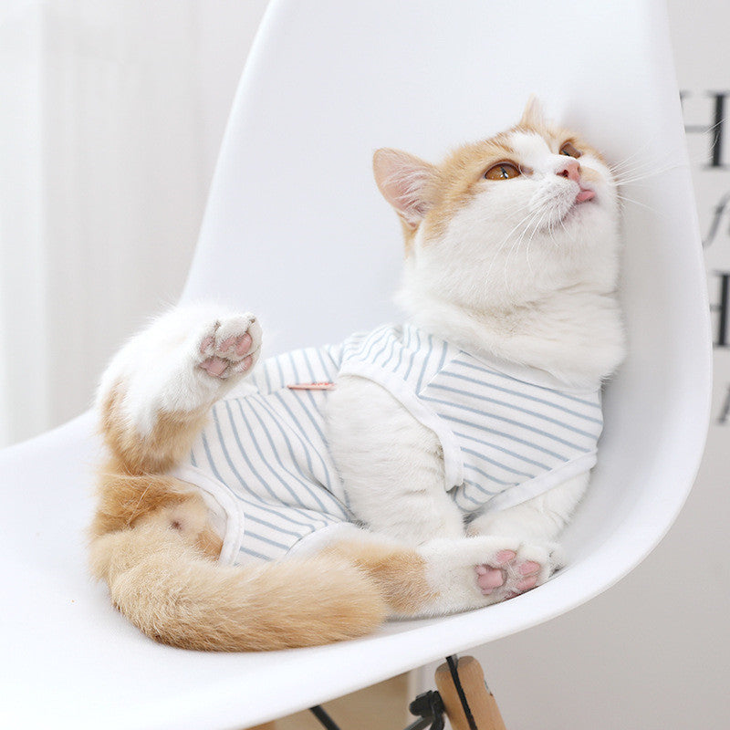 Post-Surgery Recovery Vest - Soft Cotton-Feel Striped Nursing Clothes for Cats