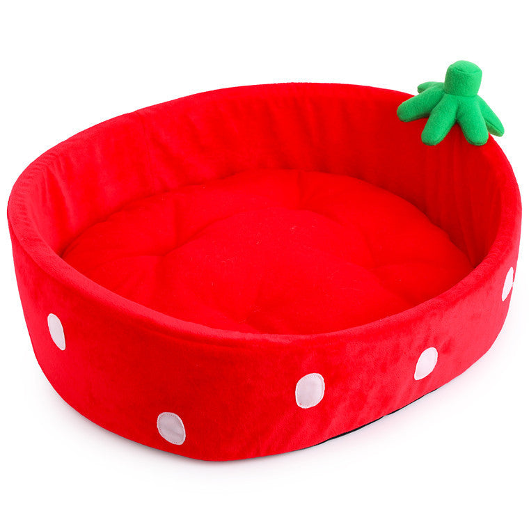 Adorable Strawberry Cat Bed - Plush Round Nest with Removable Cushion for Ultimate Cat Comfort