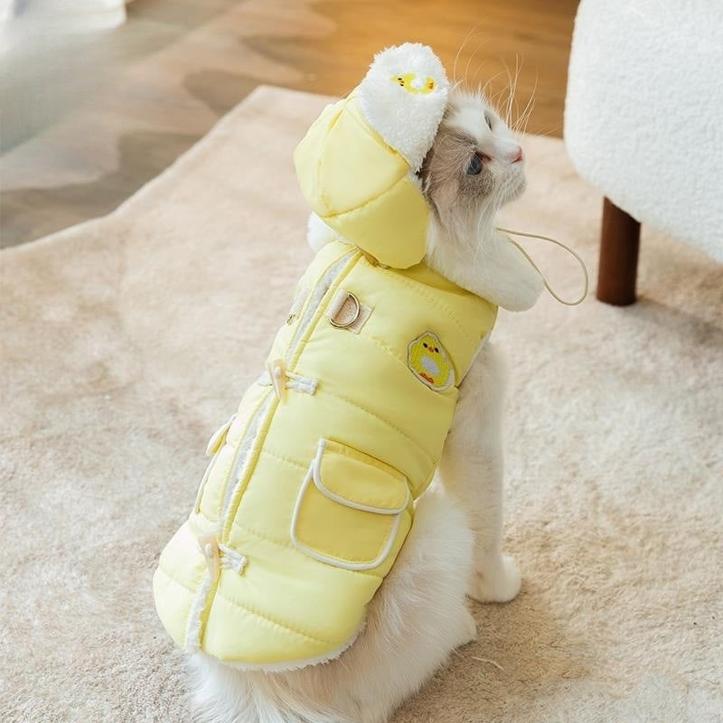Adorable Animal Character Winter Vest & Beanie Set - Ultra-Soft Padded Cat Costume